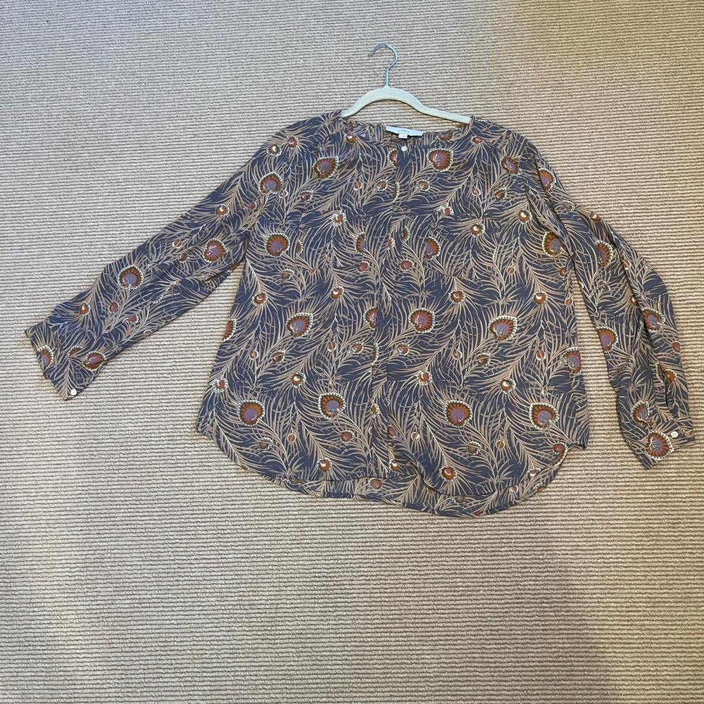 LOFT Women's Feather Pattern Blouse - Brown and Tan